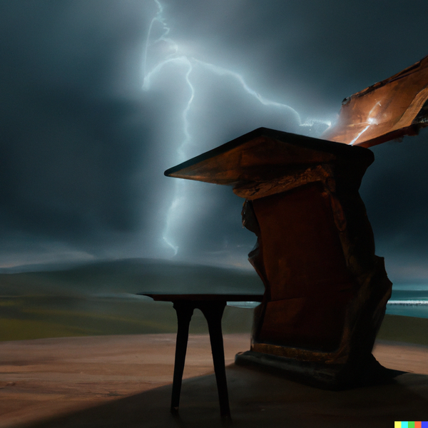 The Tables of the Law hit by a lightning strike, digital art