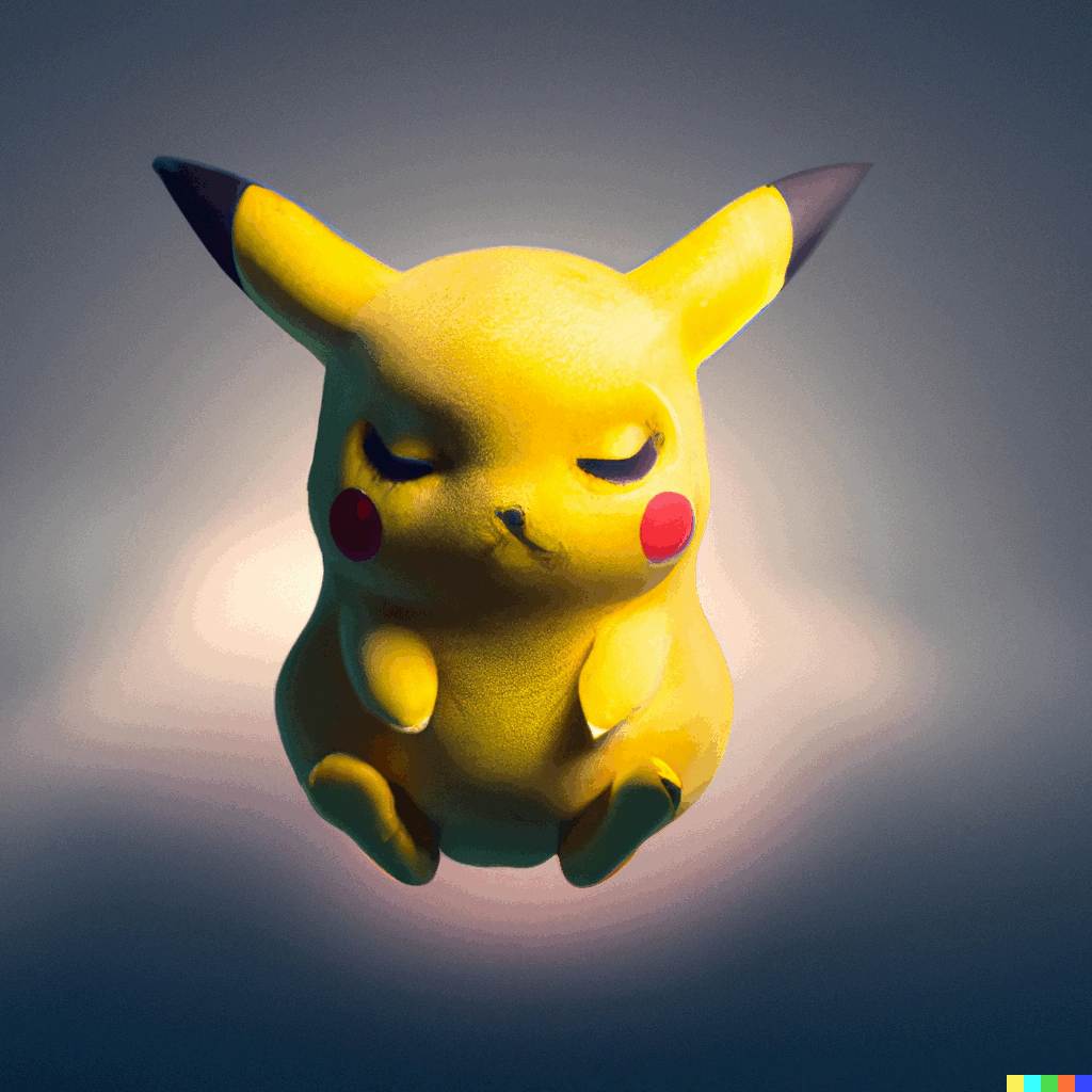 A 3D render of Pikachu meditating, in levitation, at peace.