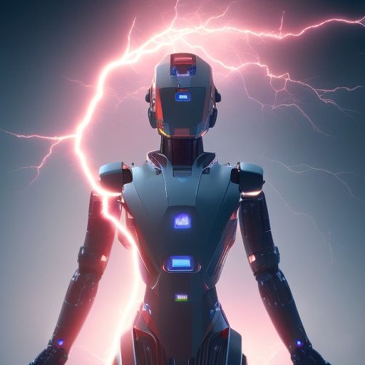 A drawing of a science fiction robot surrounded by a lightning bolt.