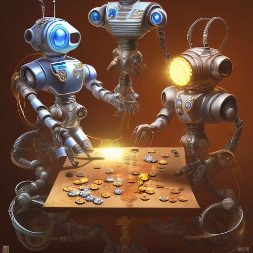 Robots playing a cards game around a table.